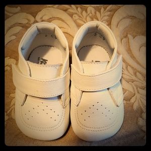 White baby boy booties